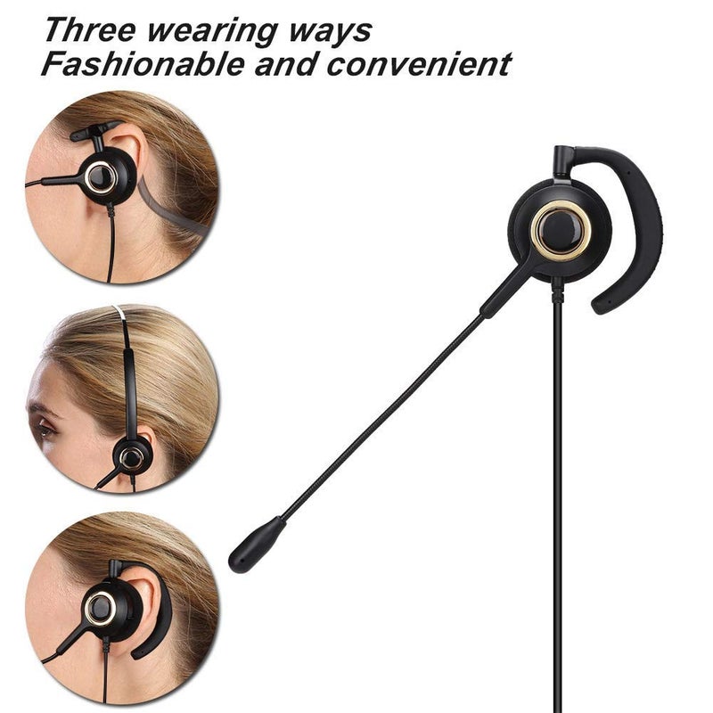Eboxer Headset with Mic Noise Cancelling, 3.5mm Single Plug, Support Rear Mounted, Ear Hook and Head Mounted, Computer Headset for Business Skype UC Webinar Call Center Office - Mono Headphone - Image 2